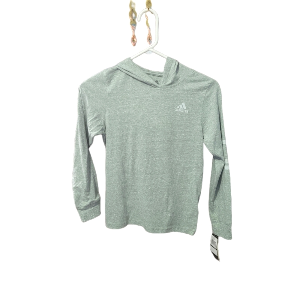 NWT Boys Size S (8) Long Sleeve Hooded Tee  Snow Heather/ Light Green